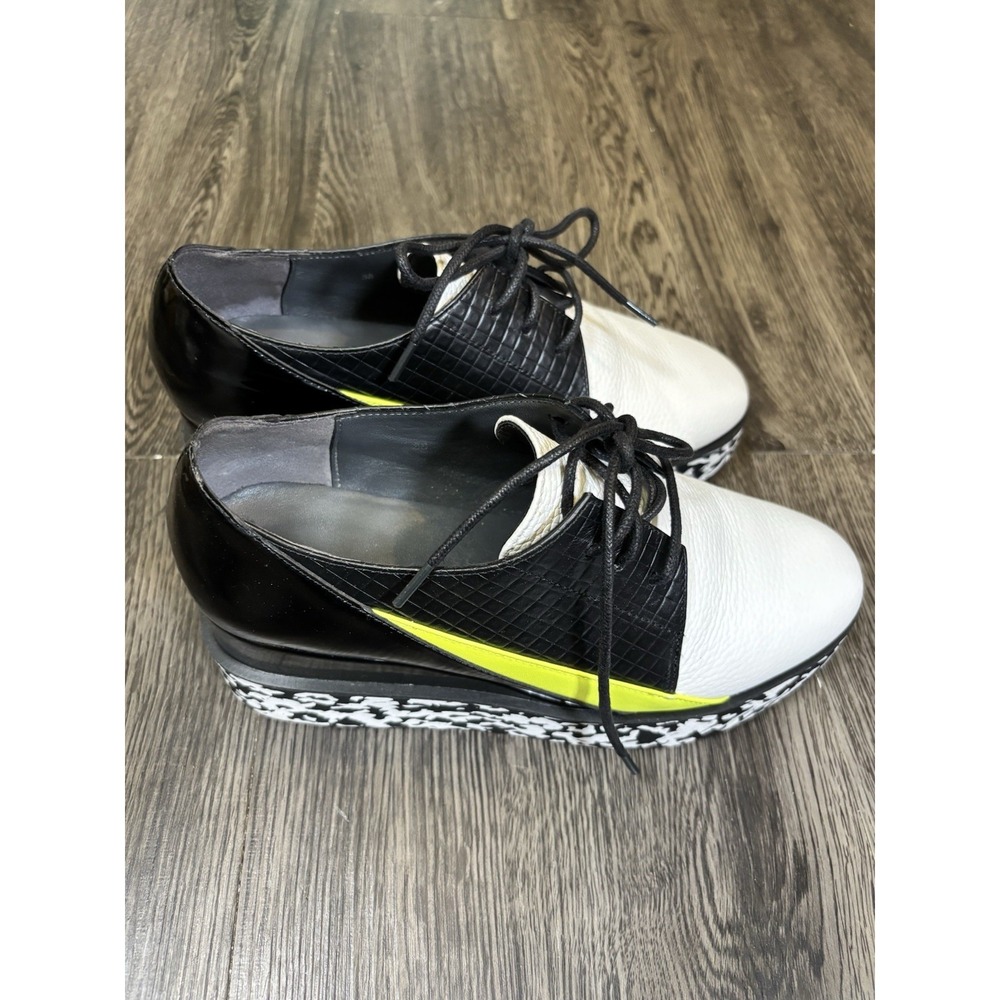 United Nude Roko Oxfords Platform Shoes Colorblock Black White Neon Yellow Sz 38